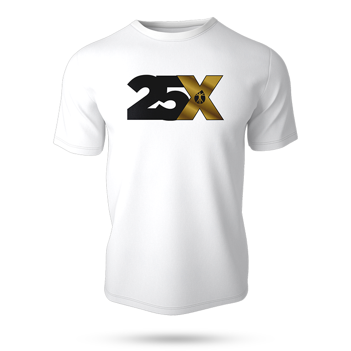 25X White T-Shirt w/Black&Gold